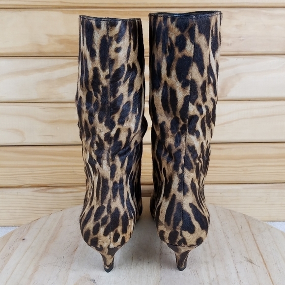 Vince Camuto 5.5 US Rastel 3 Leopard Print Calf Hair Kitten Heel Mid Calf Boots - Picture 3 of 10